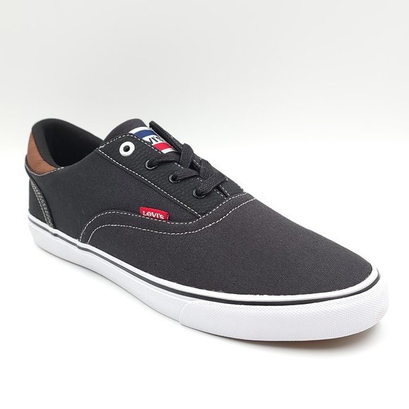 Levi's Men Lace Up Casual Sneakers Ethan Size US 8.5M Black Tan Fabric